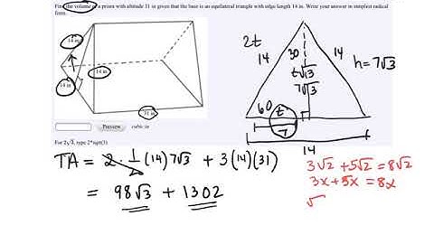 Surface area and volume of a triangular prism with a base that is an equilateral triangle