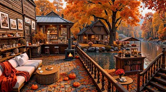 Fall Jazz Piano Music at Porche Coffee Shop Ambience 🍂 Cozy Autumn Lake View & Jazz for Work, Study