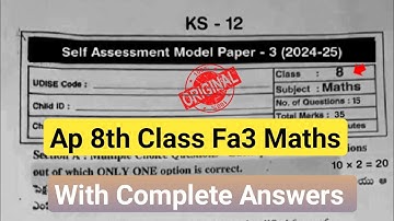 💯Ap 8th class maths new pattern self assessment 3 model paper 2025|8th Fa3 maths real paper 2025