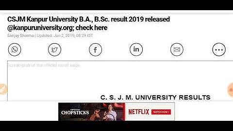 CSJM Kanpur University B.A., B.Sc. result 2019 released @kanpuruniversity.org; check here