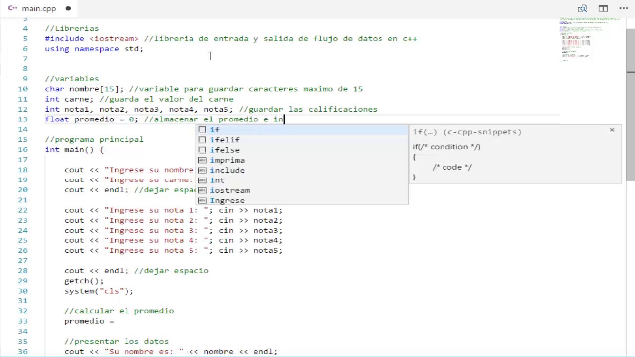 Ejercicio 03 || C++ || Imprimir Matricula y su Promedio de 5