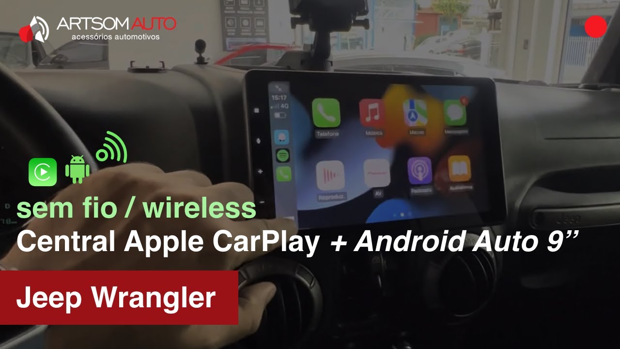 Jeep Wrangler - Apple CarPlay e Android Auto em Central Flutuante  de 9" + Kit falantes + Subwoofer