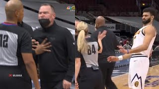 Mike Malone nearly gets ejected after getting in the refs face for a missed foul on Nikola Jokic