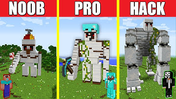 Minecraft Battle: IRON GOLEM HOUSE BUILD CHALLENGE - NOOB vs PRO vs HACKER Animation STATUE VILLAGER