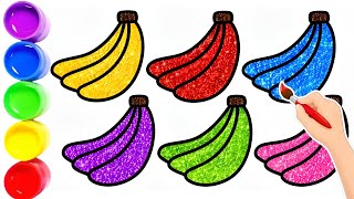 🍌✨️ Banana Coloring for Kids | Learn Colors with Glitter Banana Drawing | Easy Coloring For Kids 