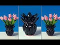 Beautiful black flower vase make from plastic spoon  flower vase from recycled plastic bottle
