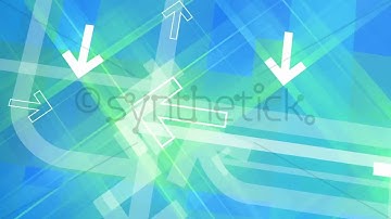Stock video. Arrows background. Loop between 6 seconds to 41 seconds. Blue, green, white.