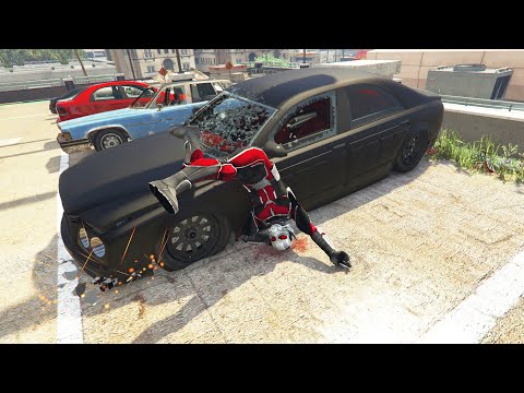 GTA 5 Stunning Ragdolls #115 - Ant-Man Falling On Cars (Slow Motion)