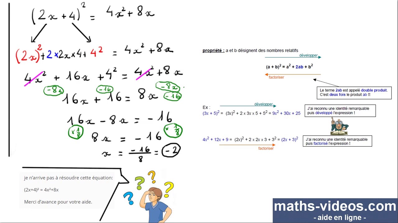 identités - équations -aide en ligne maths-videos - 3ème