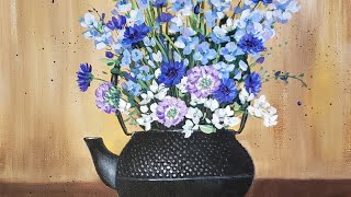 Teapot Flower Bouquet Acrylic Painting LIVE Tutorial