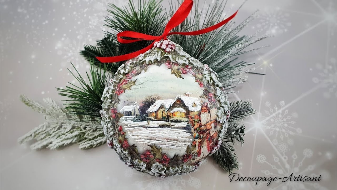 Decoupage 🎅 bauble with winter views and santa 🎅 christmas #ITDCollection 🎄 DIY tutorial...