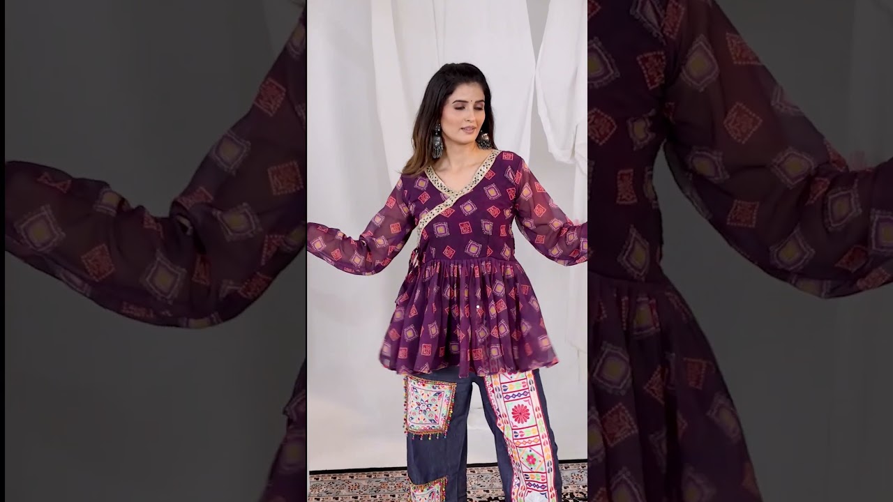 Wine Purple Embroidered Coord Set – Faux Georgette Kediya Mirror Ghughari Work