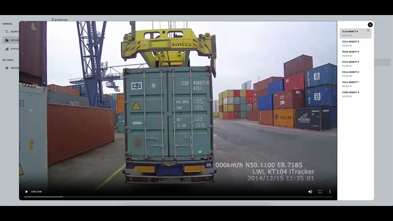 Container Recognition Demo 1 - Recognising Container Identification in the right part of the footage