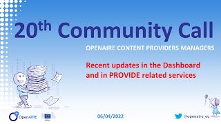 20th OpenAIRE Content Providers Community Call
