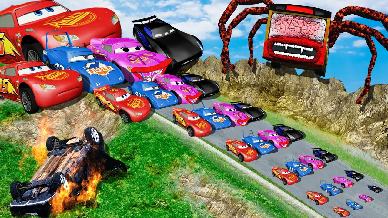 Big & Small Lightning Mcqueen Big Wheels vs Jackson Storm vs BUS EATER | BeamNG.Drive