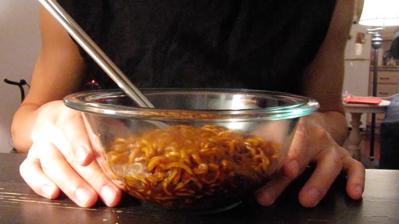 ASMR Eating Sounds: Jjajangmyeon (Black Bean Noodles) 짜장면
