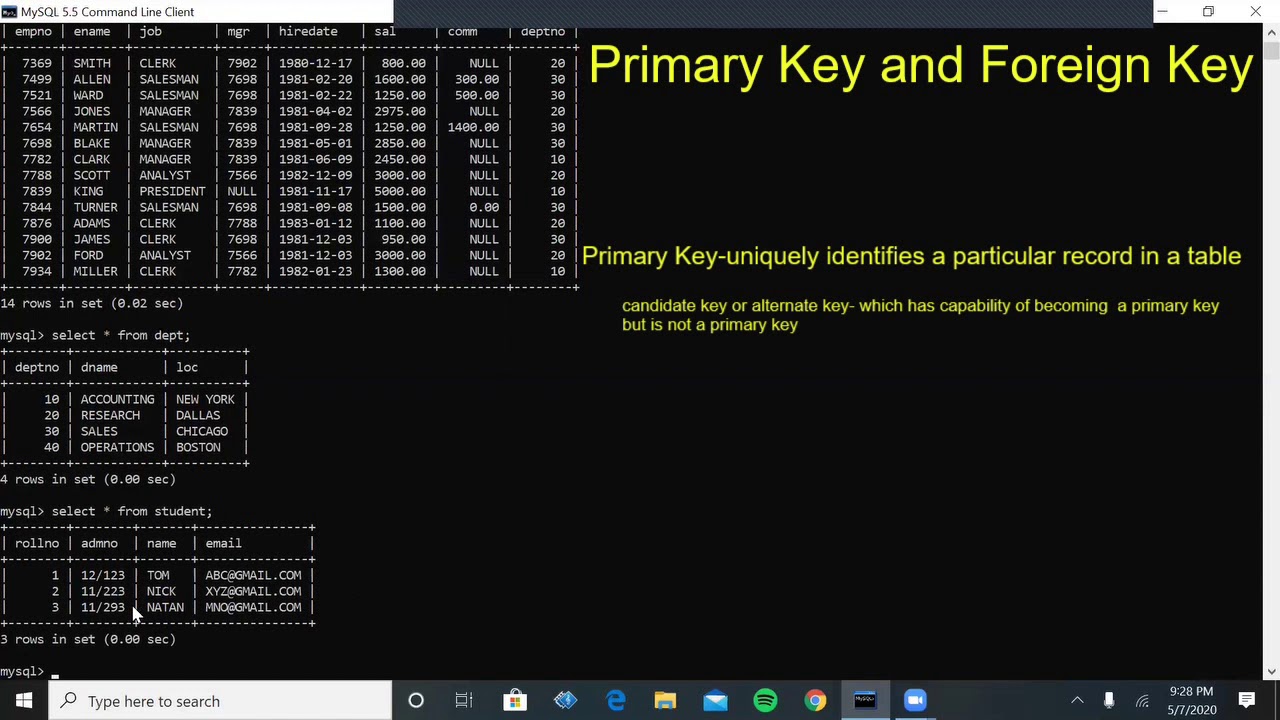 Foreign key and Primary key Concepts in MySQL - YouTube