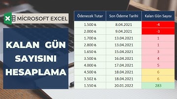 EXCEL KALAN GÜN SAYISINI HESAPLAMA VE RENKLENDİRME / SON ÖDEME-KULLANMA TARİHİNE KAÇ GÜN KALDI