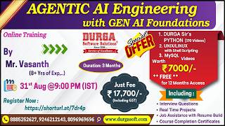AGENTIC AI Engineering with GEN AI Foundations Online Training @ DURGASOFT