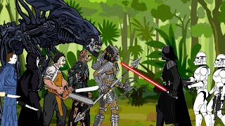 Darth Vader vs Predator, Jason Voorhees, Leatherface, GhostFace,  Ailen Queen, Michael Myers. dc2.