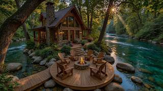 Soft Summer Piano Music Riverside Porch 🌿 Relaxing Campfire & Bird Songs for Deep Relaxation screenshot 4