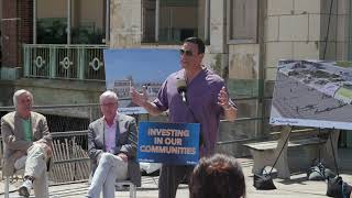 Senator Michael Testa speaks in Asbury Park about the bipartisan Boardwalk Preservation Fund program