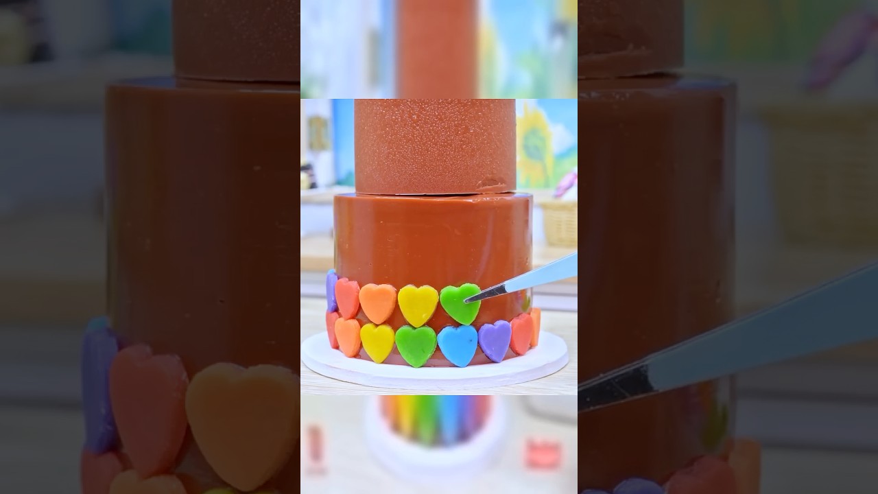 Mini Rainbow Heart Cake Decorating Idea 🌈 | Satisfying ASMR | Mini Cake #shorts #asmr #minicake