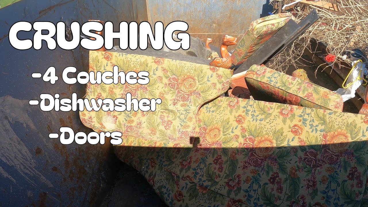 CRUSHING 4 Couches + Dishwasher in the Compactor! Satisfying Garbage ...