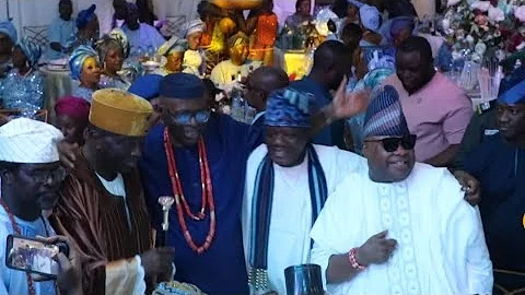 See how Gov of Osun State Ademola Adeleke Dancing with former Gov Ondo Mimiko @ his son's wedding