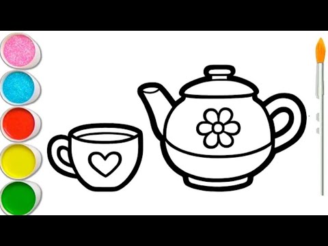 How To Draw Tea Pot Drawing Painting Coloring For kids And Toddlers Easy Kids Arts #teapots