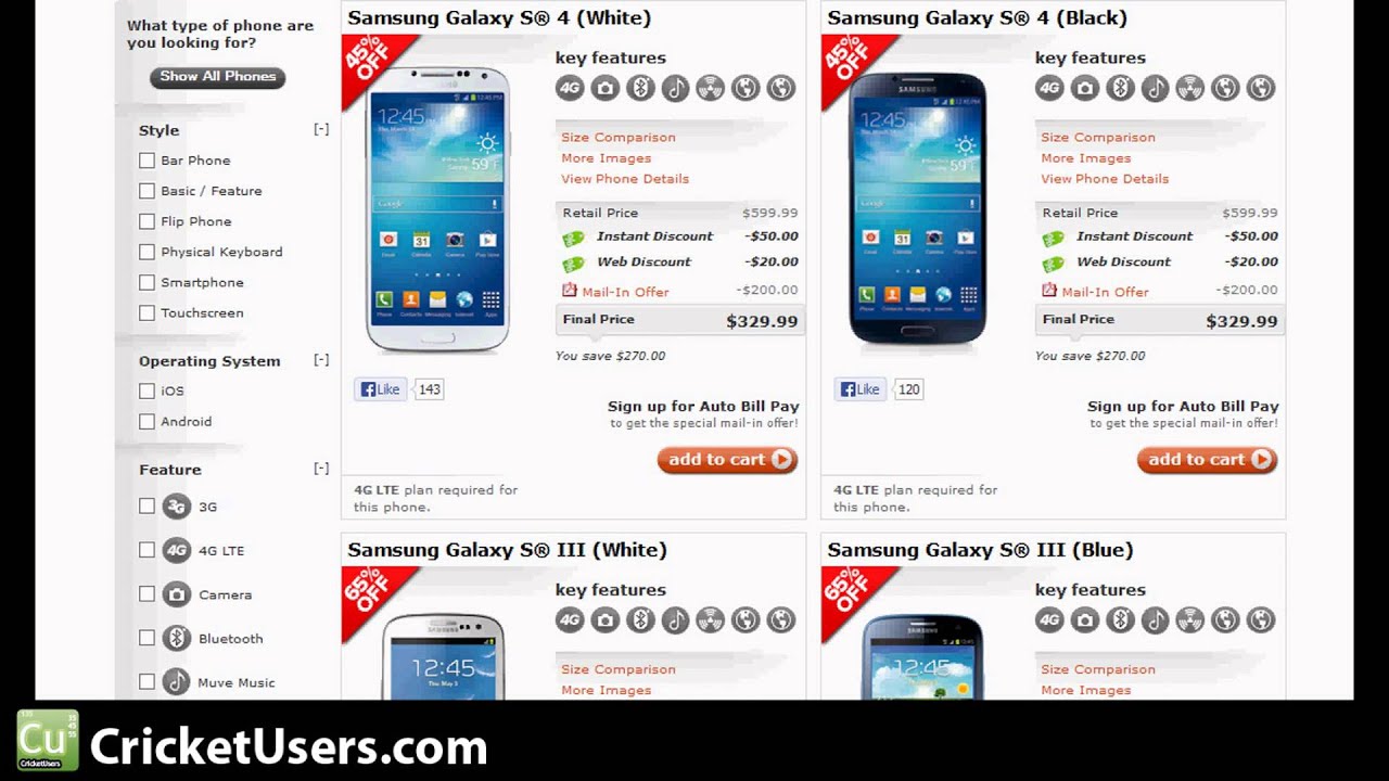 Cricket Wireless Samsung Galaxy S4 329 99 After Rebate S3 179 99 