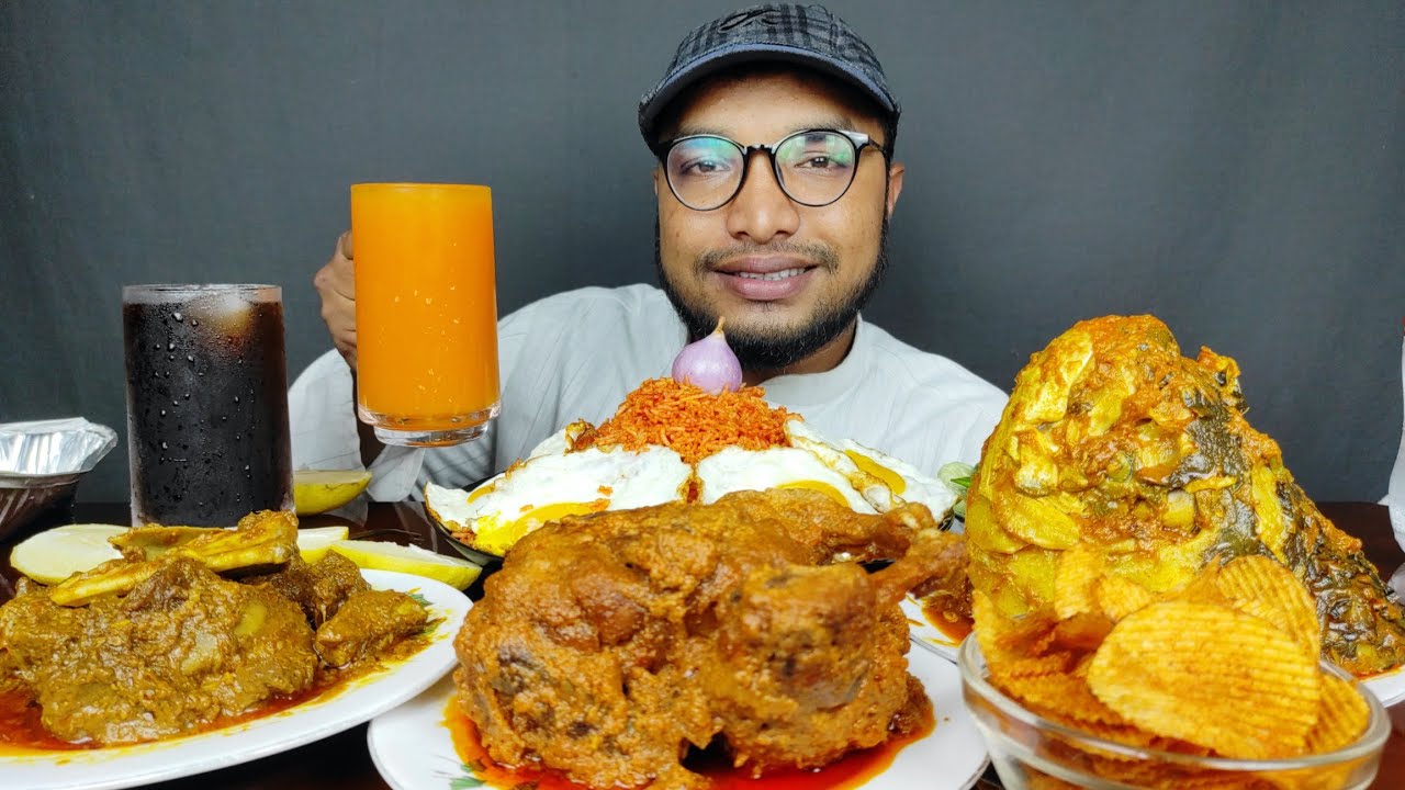 ⁣EATING SPICY FULL CHICKEN ROAST AND MUTTON CURRY, BIG FISH HEAD CURRY WITH RICE , EATING SHOW