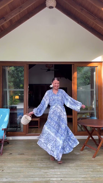 Blue Tile Printed Full Pleats Button Down Asymmetric Maxi Dress @cristinasurdu