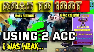 Road To 100T: Using Two Acc For Glitching | Roblox Muscle Legends