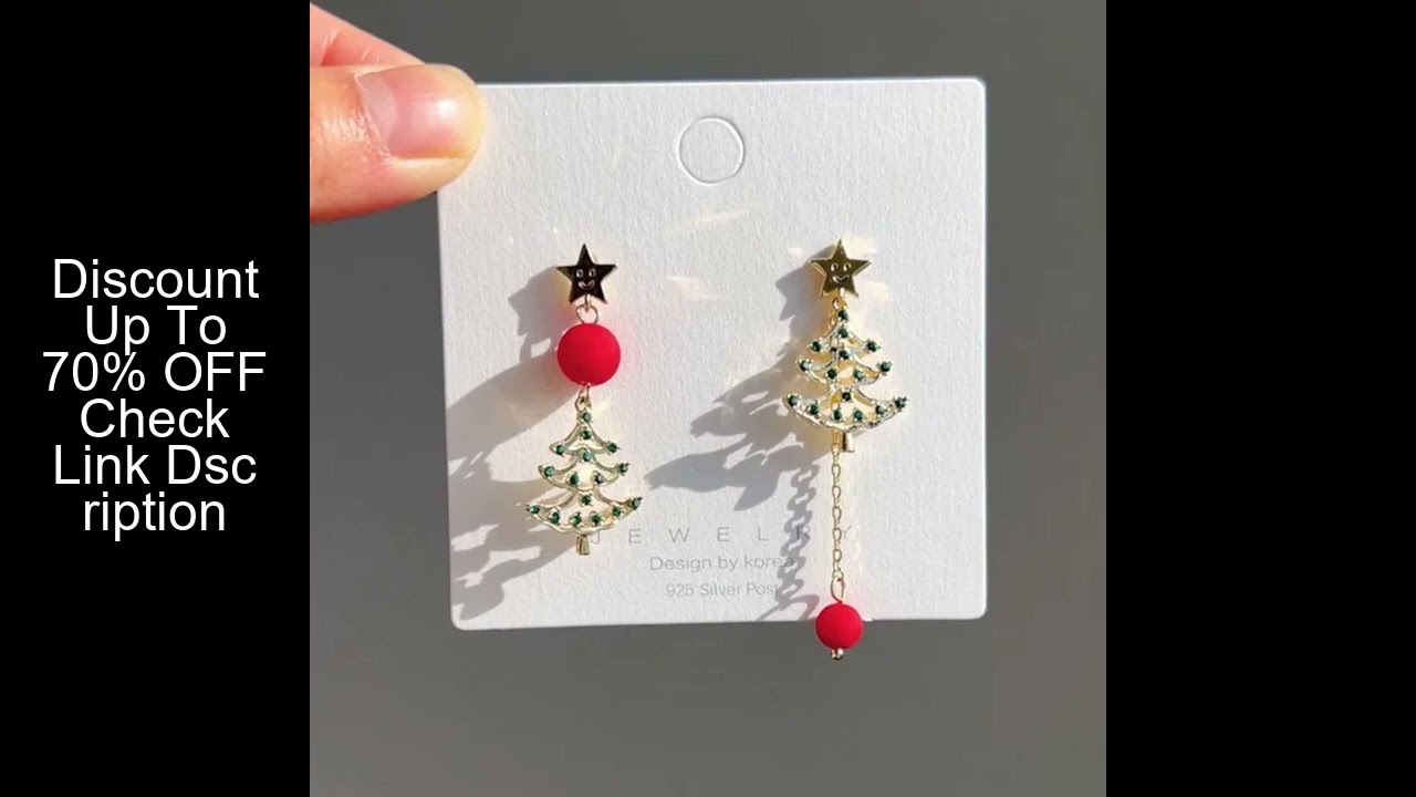 Merry Christmas Xmas Tree Red Ball Asymmetric Stud Earrings for Women Girl New Year Snowflake Bell D