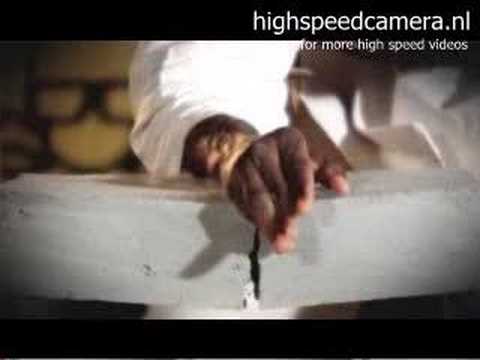 Karate chopping filmed by high speed camera