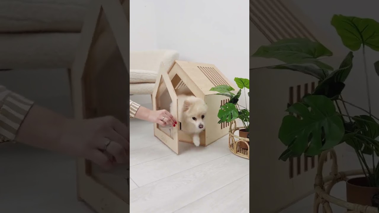 PawHut Hondenhok binnen, houten hondenhuis, met holle botmotieven, raam, eenvoudige montage, voor miniatuurhonden, katten, 47 x 57 x 58 cm, eiken