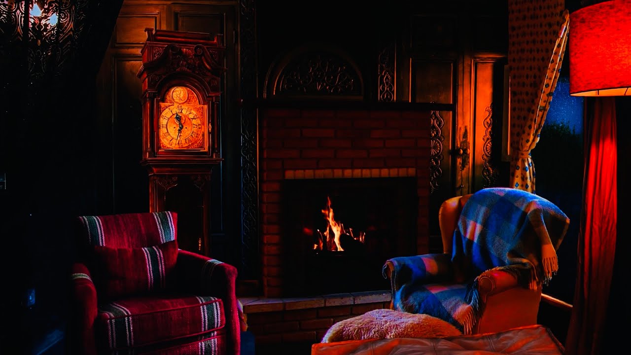 Grandfather Clock Ambiance Ticking w Periodic Chime Cozy Fireplace  Rain  Clock Sounds for Sleep