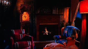 Grandfather Clock Ambiance Ticking w/ Periodic Chime, Cozy Fireplace & Rain | Clock Sounds for Sleep