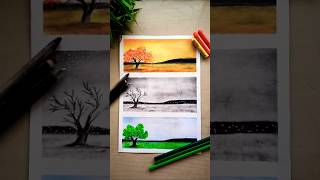 Three Seasons Drawing #shorts #landscape #season #mixmediaart #nature #art #trending #subscribe