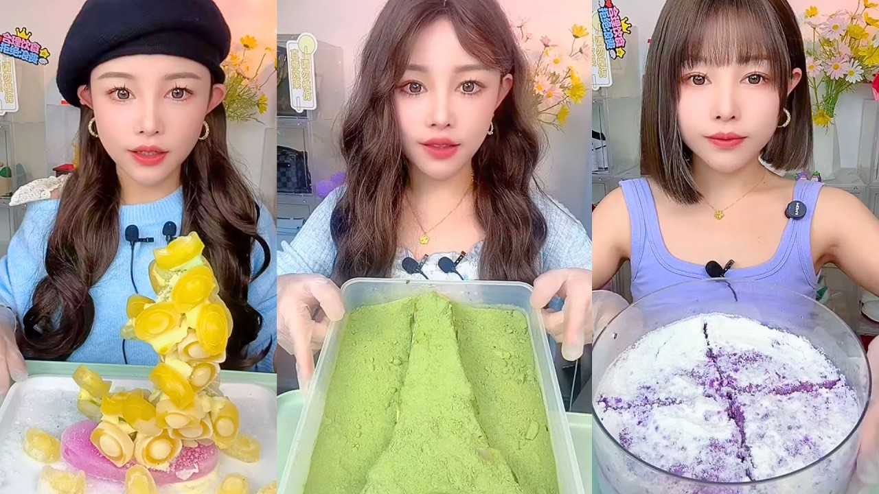 Yellow Jelly Slices, Matcha Powder Dessert, and Coconut Shaved Ice