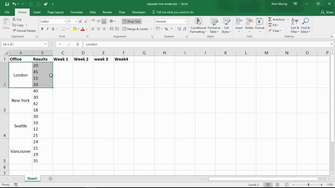 how to select multiple lines to merge and center in excel