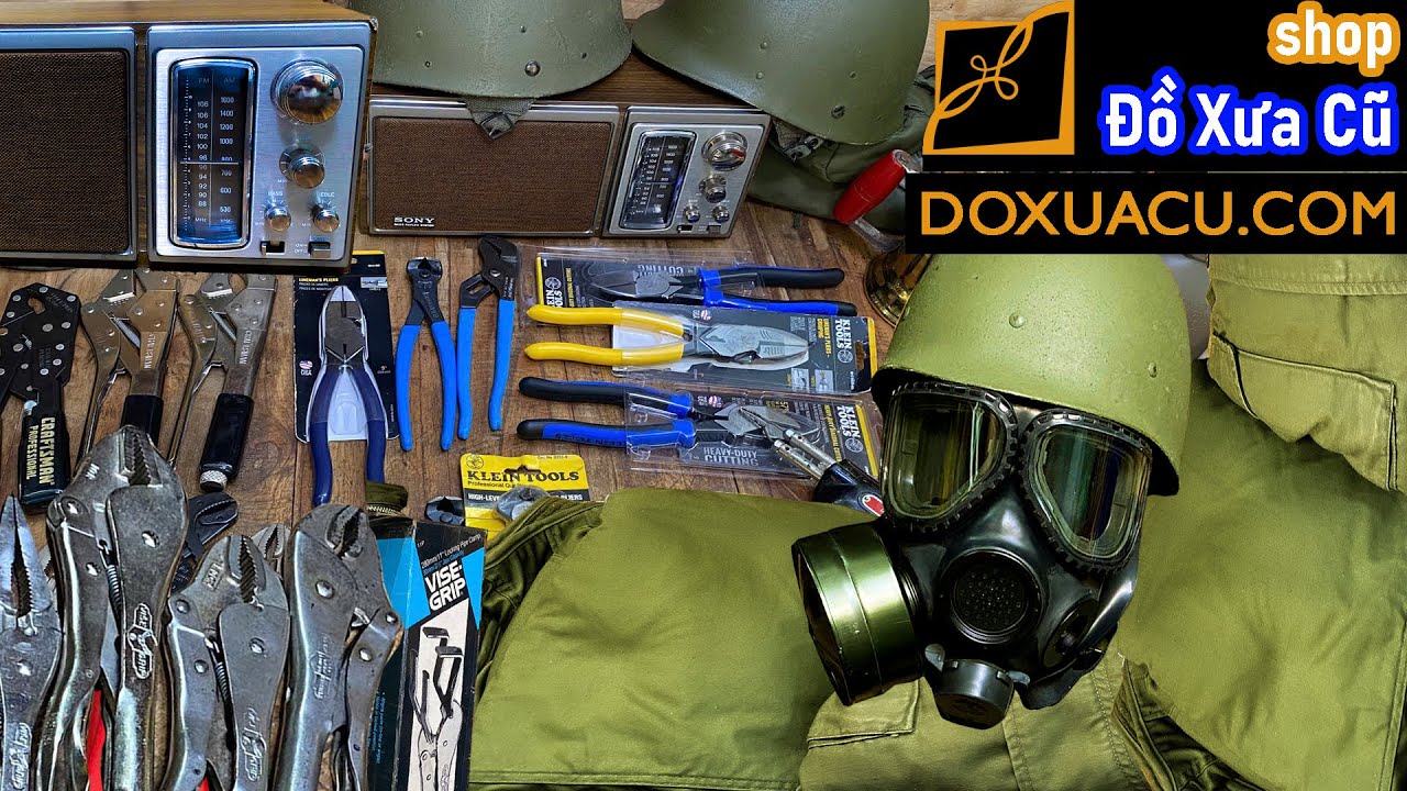Đồ Mỹ xưa -Clip 1711- Dụng cụ đồ nghề, đài radio, áo M65, nón bố dù, ba lô, quần bò, áo túi chéo