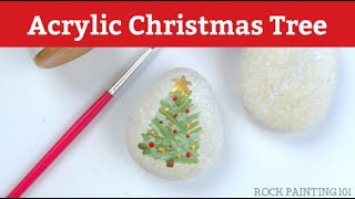 Hash Mark Acrylic Painted Christmas Tree || Painted Stone Tutorial for Beginners | Rock Painting 101