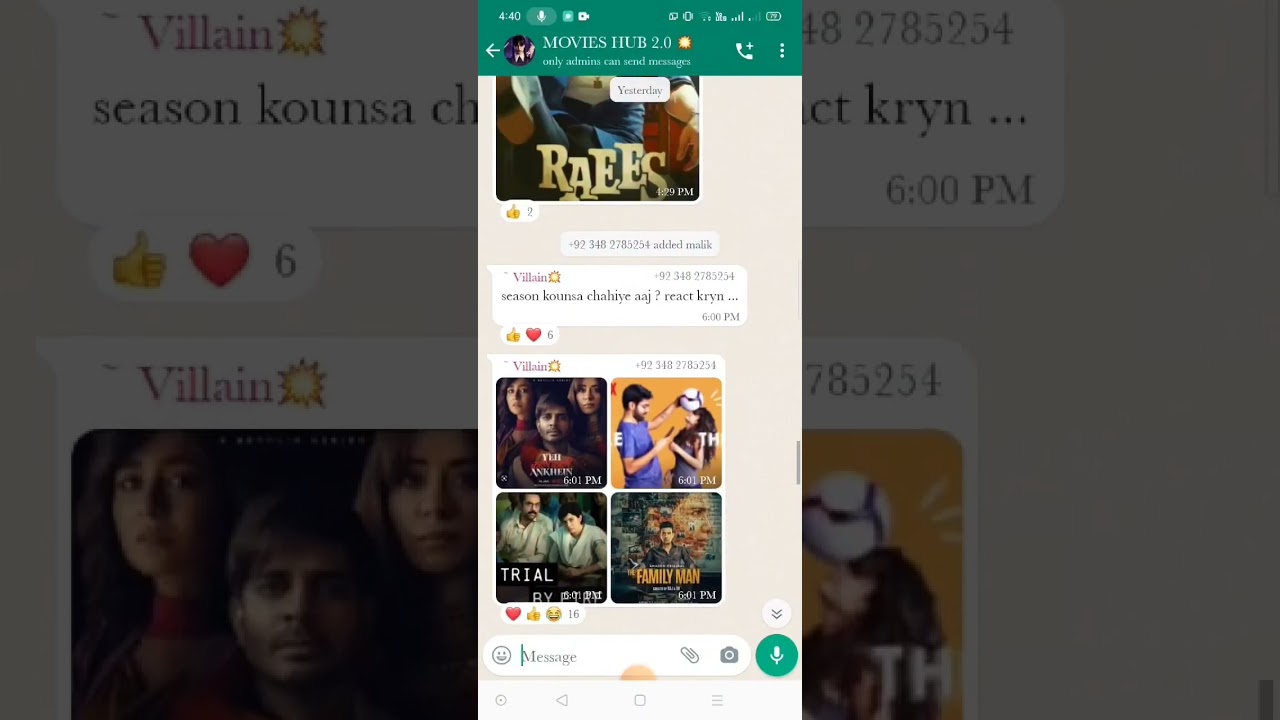 Whatsapp group..movies online sarvies.