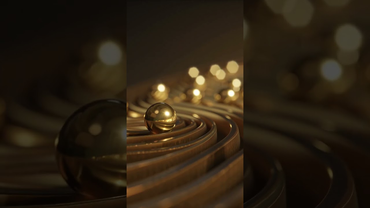Shiny gold spheres rolling smoothly down a spiral track