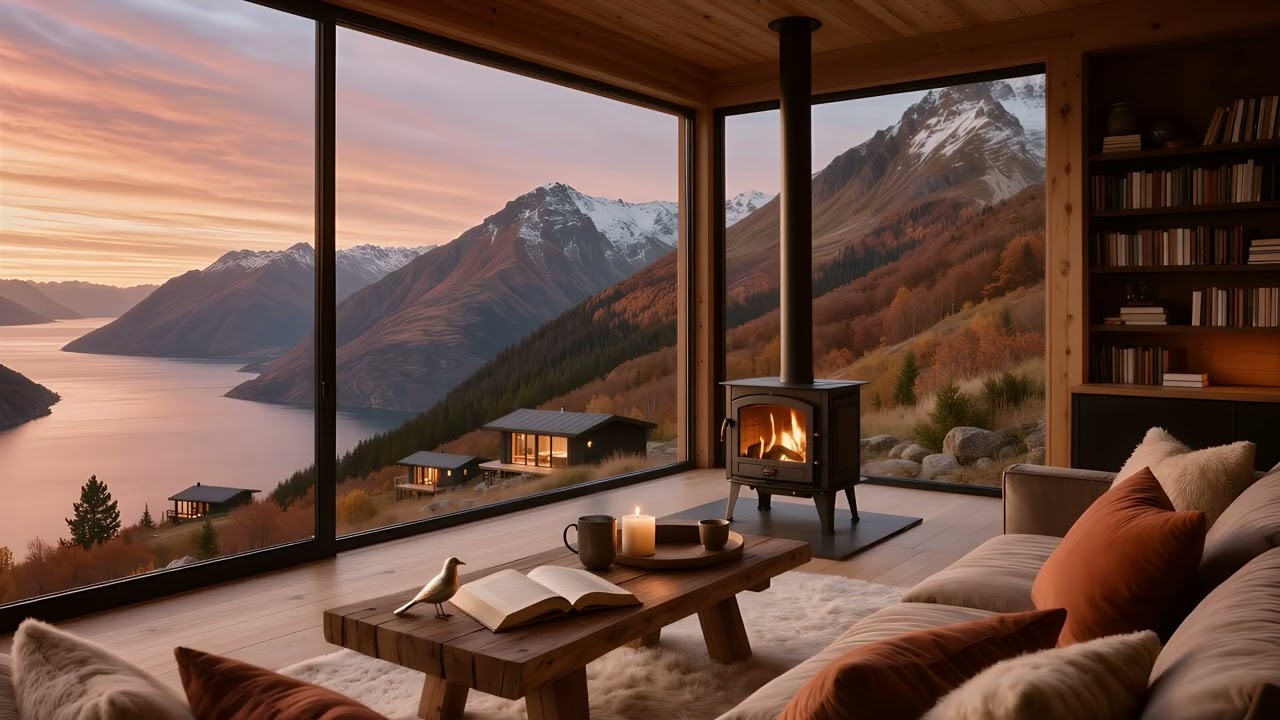 Mountain Fireplace Retreat 🍂🔥 | Cozy Cabin with Golden Mountain Views