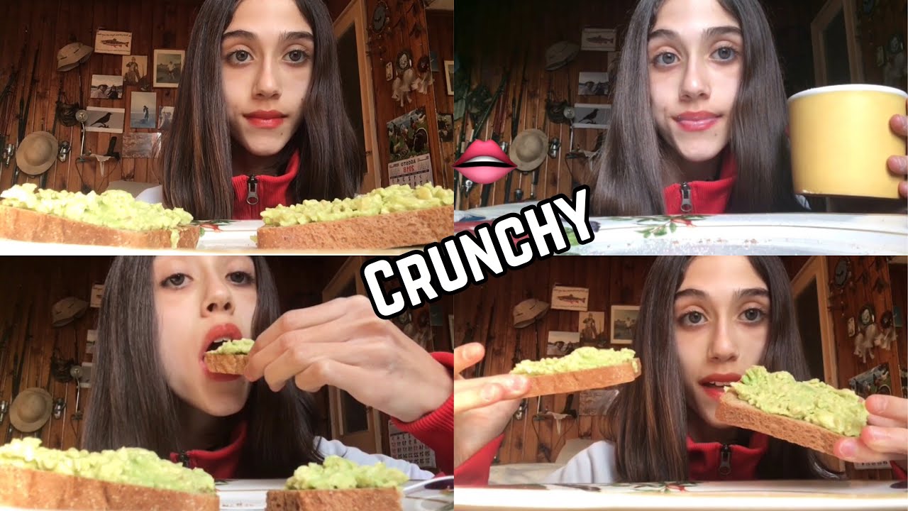 Asmr Mukbang Up Close-Crunchy avocado toast & drinking milk-eating Sounds-Tapping- whisper/ español