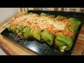 Canelones verdes de pollo y espinaca con salsa atomatada