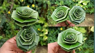 How to make coconut leaf rose | palm leaf flower | leaves rose